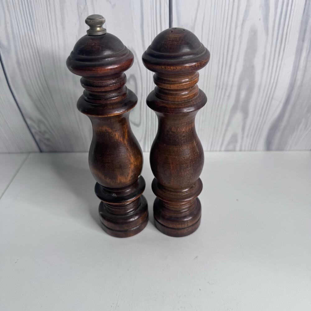 VTG MCM Wood Spindle Mediterranean/Boho Salt & Pepper Shakers 7”